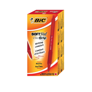 BIC SOFTFEEL CLIC PENNA A SFERA INCHIOSTRO ROSSO PUNTA MEDIA COLORE FUSTO ROSSO CONF. 12 Pz.